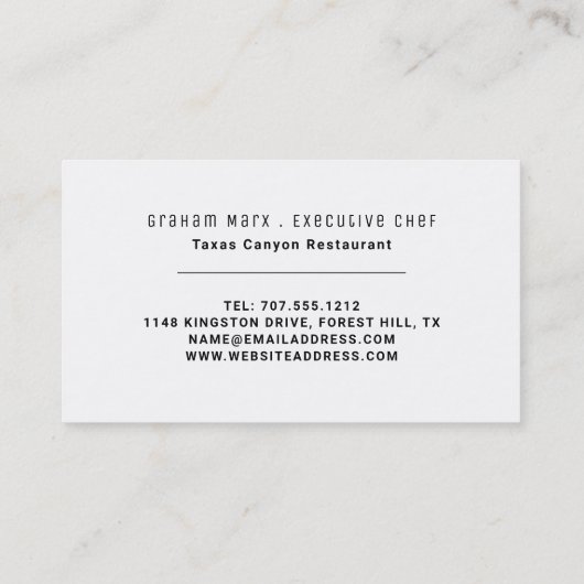 Witte mes, moderne gastronomische, chef-kok, koken visitekaartje (Achterkant)