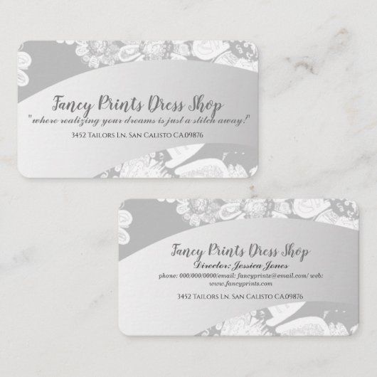 Witte, met de hand getrokken Floral Silvery Grey Visitekaartje (Voorkant / Achterkant)