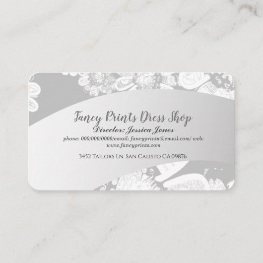 Witte, met de hand getrokken Floral Silvery Grey Visitekaartje (Achterkant)