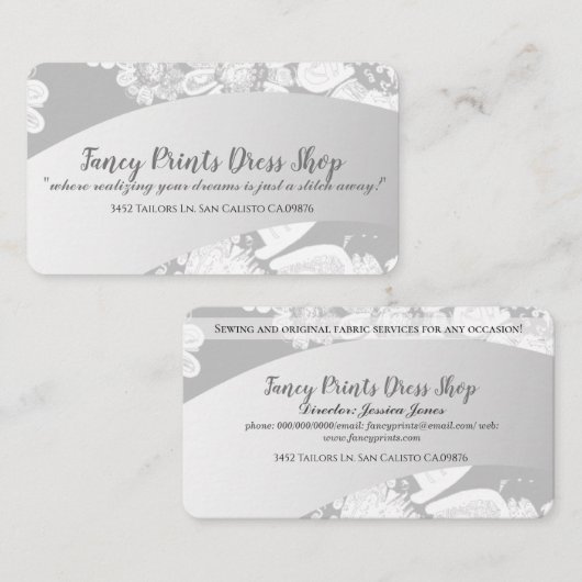 Witte, met de hand getrokken Floral Silvery Grey Visitekaartje (Voorkant / Achterkant)