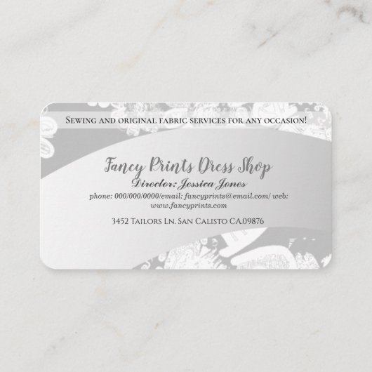 Witte, met de hand getrokken Floral Silvery Grey Visitekaartje (Achterkant)