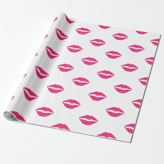 WITTE MET VALENTIJNSDAG LIPS VAN PINK CADEAUPAPIER (Uitgerold)