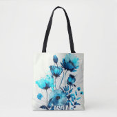 WITTE MET WATERVERF BLAUWE STROMEN TOTE BAG (Voorkant)