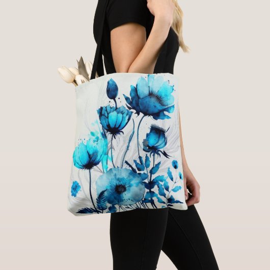 WITTE MET WATERVERF BLAUWE STROMEN TOTE BAG (Dichtbij)