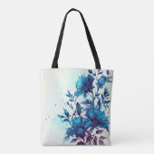 WITTE MET WATERVERF BLAUWE STROMEN TOTE BAG (Achterkant)
