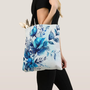 WITTE MET  WATERVERF BLAUWE STROMEN TOTE BAG