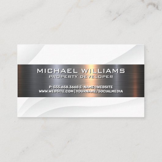 Witte metallische ondergrond visitekaartje (Achterkant)