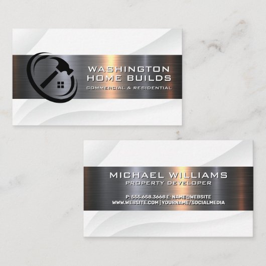 Witte metallische ondergrond visitekaartje (Voorkant / Achterkant)