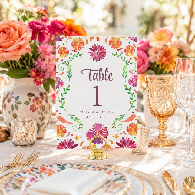 Witte Mexicaanse Bloemrijke Fiesta Trouwtafel Numm (White Mexican Floral Fiesta Wedding Table Number)