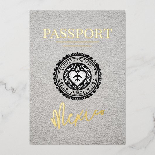Witte Mexico Passport bruiloft Folie Uitnodiging (Voorkant)