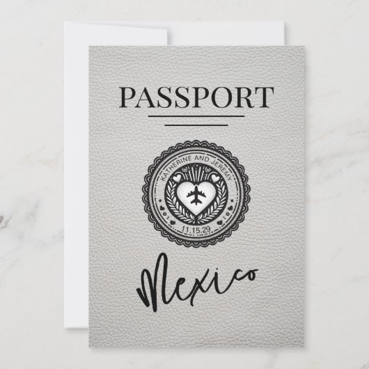 Witte Mexico Passport bruiloft Kaart (Achterkant)