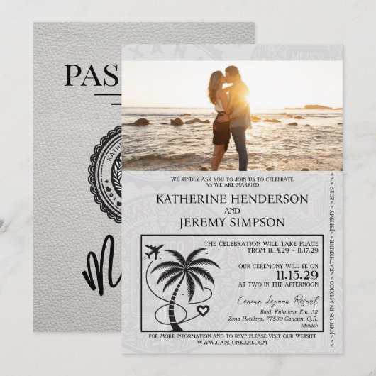 Witte Mexico Passport bruiloft Kaart (Voorkant / Achterkant)