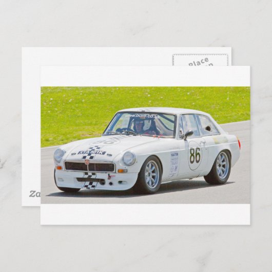 Witte MG-racewagen Briefkaart (Voorkant / Achterkant)