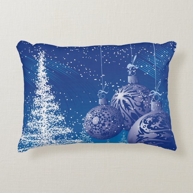 Witte & Midnight Blue Kerstversieringen & Bomen Decoratief Kussen (Voorkant)