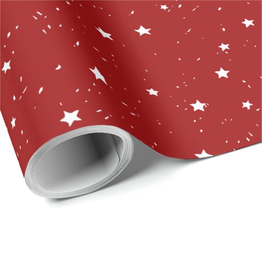 Witte Mini Star Sneeuw Kerstmis Rood Patroon Cadeaupapier (Rol Hoek)