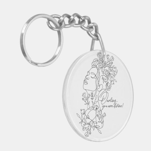 Witte minimale Abstracte bloemen Sleutelhanger (Voorkant Links)