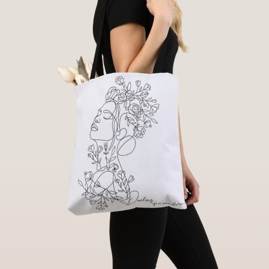 Witte minimale Abstracte bloemen Tote Bag (Dichtbij)