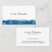 Witte, minimale, blauwe waterverf grens visitekaartje (Voorkant / Achterkant)