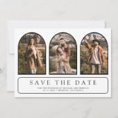 Witte Minimale Boog Foto Collage QR Code Trouwen Save The Date (Voorkant)