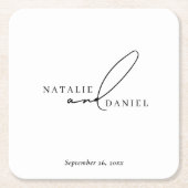 Witte Minimale Klassieke Chique Bruiloft Kartonnen Onderzetters (Voorkant)