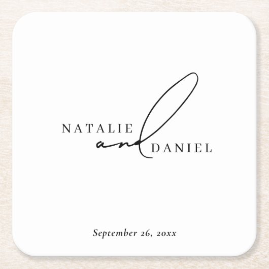 Witte Minimale Klassieke Chique Bruiloft Kartonnen Onderzetters (Voorkant)