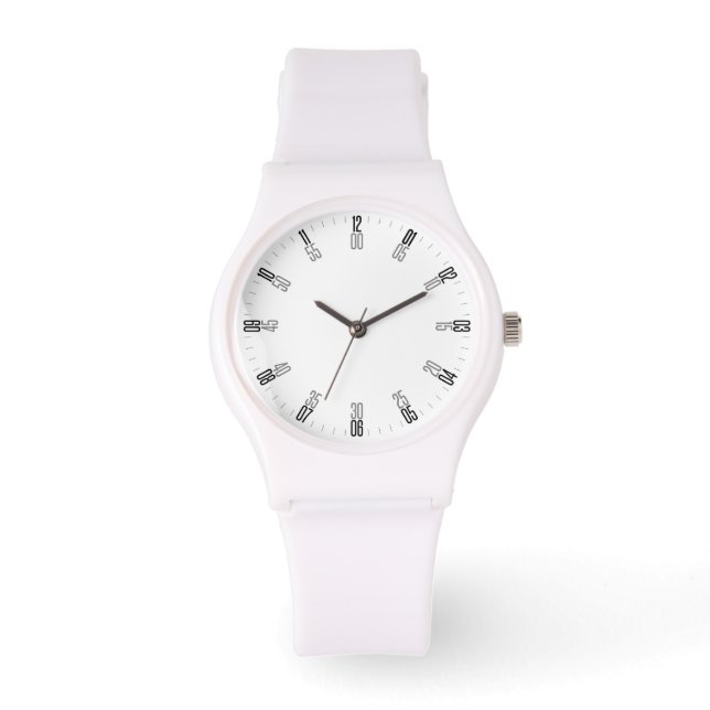 Witte minimalist met unieke numerieke wijzerplaat  horloge (Voorkant)