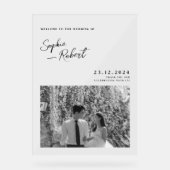 Witte minimalistische bruiloft welkom acryl bord (Voorkant)