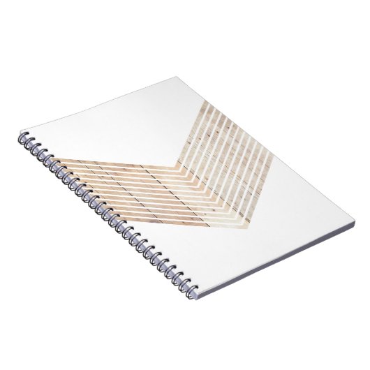 Witte minimalistische chevron met hout notitieboek (Rechterzijde)