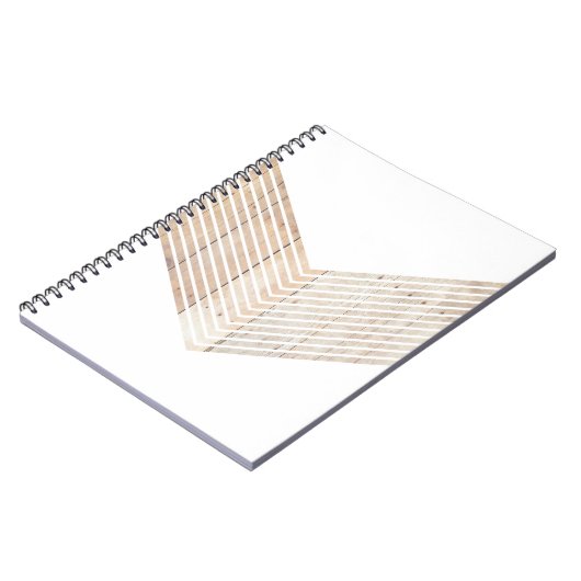 Witte minimalistische chevron met hout notitieboek (Linkerzijde)