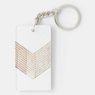 Witte minimalistische chevron met hout sleutelhanger