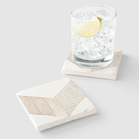 Witte minimalistische chevron met hout stenen onderzetter (Zijkant)