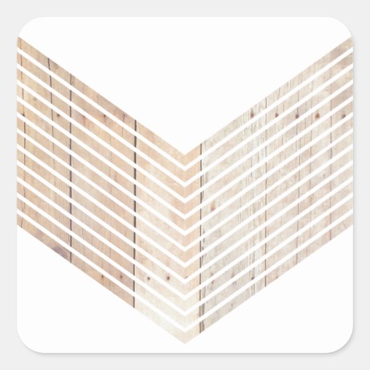 Witte minimalistische chevron met hout vierkante sticker (Voorkant)