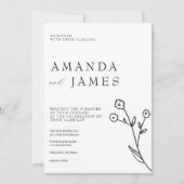 Witte Minimalistische Elegante Bloemige Bruiloft Kaart (Voorkant)