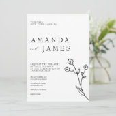 Witte Minimalistische Elegante Bloemige Bruiloft Kaart (Staand voorkant)