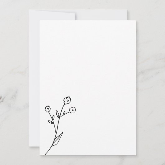 Witte Minimalistische Elegante Bloemige Bruiloft Kaart (Achterkant)