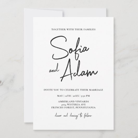 Witte minimalistische elegante bruiloft kaart (Voorkant)