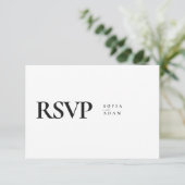 Witte minimalistische elegante bruiloft RSVP kaartje (Staand voorkant)