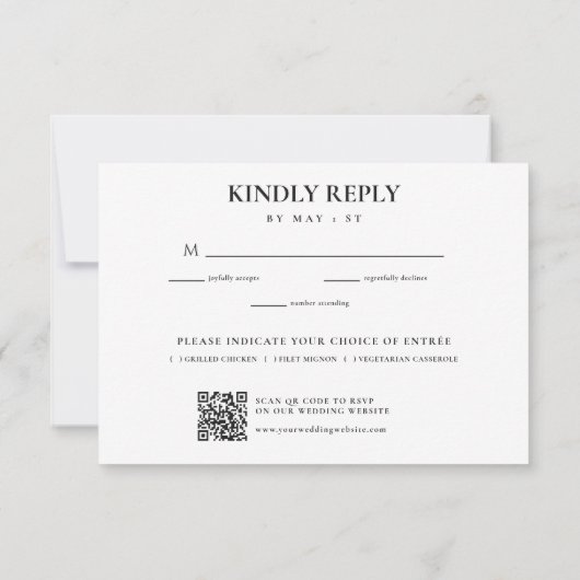 Witte minimalistische elegante bruiloft RSVP kaartje (Achterkant)