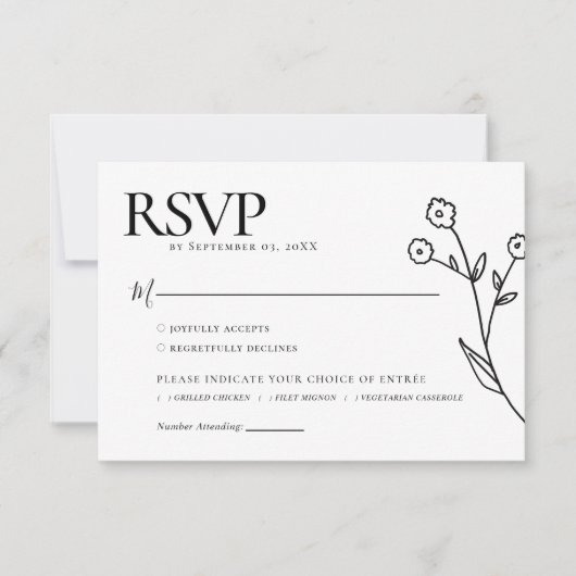 Witte minimalistische elegante bruiloft RSVP kaartje (Voorkant)