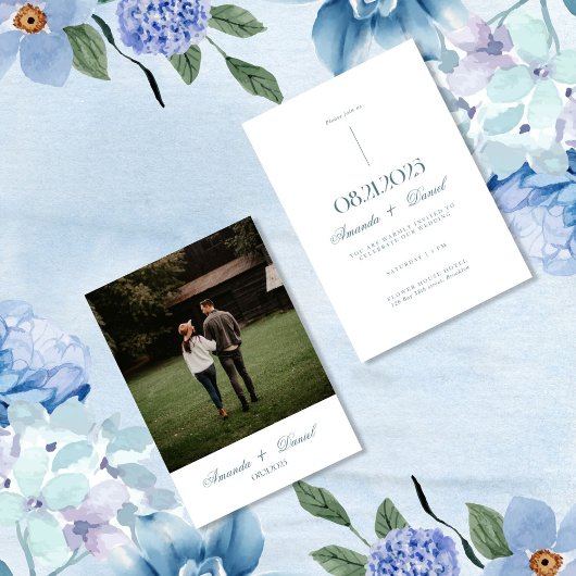 Witte minimalistische elegante foto bruiloft kaart