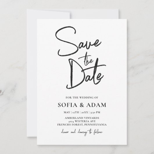 Witte Minimalistische Elegante Trouwdag Save The Date (Voorkant)