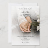 Witte minimalistische foto bruiloft save the date (Voorkant)