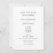 Witte minimalistische foto bruiloft save the date (Achterkant)