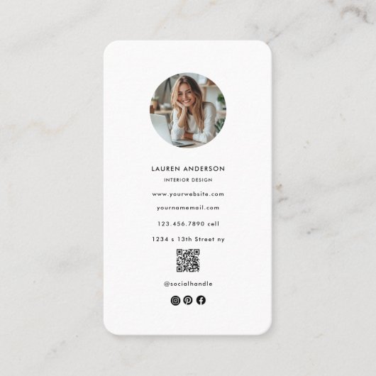Witte minimalistische foto & QR-code Modern Visitekaartje (Voorkant)