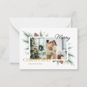 Witte minimalistische fotolijst Kerst afdruk Notitiekaartje