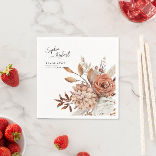 Witte minimalistische Herfst bloemenboeket bruilof Servet (Insitu)