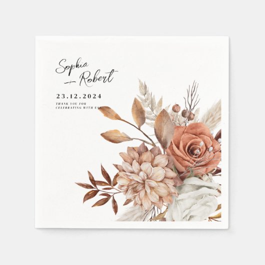 Witte minimalistische Herfst bloemenboeket bruilof Servet (Voorkant)