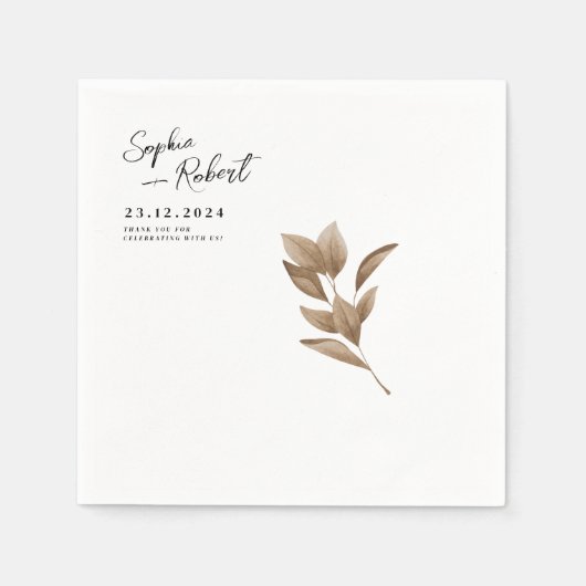 Witte minimalistische herfst bruiloft gepersonalis servet (Voorkant)