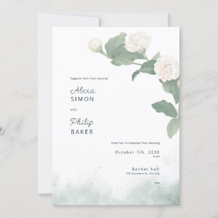Witte Minimalistische Jasminum bloemen Illustratie Kaart