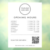 Witte minimalistische Logo openingstijden QR-code Raamsticker (Vel 3)